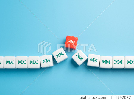 Damaged area of DNA. Study of chromosomes and mutations. Probability and predisposition to diseases. Paternity confirmation. Gene therapy modification of cells technology. 111792077