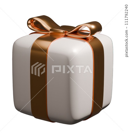 3D Rendered White Gift Box with Golden Ribbon 111792240