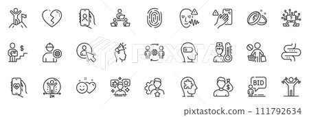 Icons pack as Salary, Social media and Thermometer line icons for app include Engineering team, Health app, Mental conundrum outline thin icon web set. Auction, Leadership, Intestine pictogram. Vector Icons pack as Salary, Social media and Thermometer line icons for app include Engineering team, Health app, Mental conundrum outline thin icon web set. Auction, Leadership, Intestine pictogram. Vector 111792634