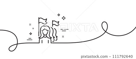 Feminism line icon. Continuous one line with curl. Women protest sign. People with flags symbol. Feminism single outline ribbon. Loop curve pattern. Vector Feminism line icon. Continuous one line with curl. Women protest sign. People with flags symbol. Feminism single outline ribbon. Loop curve pattern. Vector 111792640