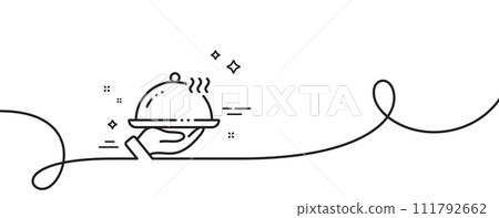 Restaurant food line icon. Continuous one line with curl. Dinner sign. Hotel room service symbol. Restaurant food single outline ribbon. Loop curve pattern. Vector Restaurant food line icon. Continuous one line with curl. Dinner sign. Hotel room service symbol. Restaurant food single outline ribbon. Loop curve pattern. Vector 111792662