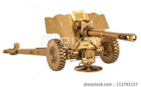 Golden Howitzer, artillery piece. 3D rendering Golden Howitzer, artillery piece. 3D rendering 111793157