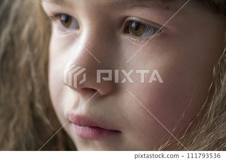 Close up portrait of happy smiling little girl with beautiful thick hair Close up portrait of happy smiling little girl with beautiful thick hair 111793536