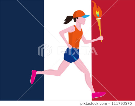 一名女運動員手持火炬奔跑。 111793570