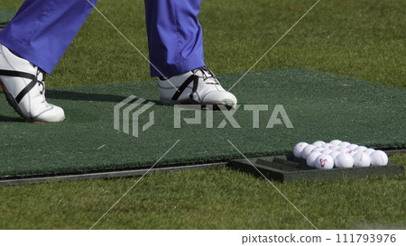 Golfer Hitting Golf Shot with Club on the Course. Hit the ball Golf Golfer Hitting Golf Shot with Club on the Course. Hit the ball Golf 111793976