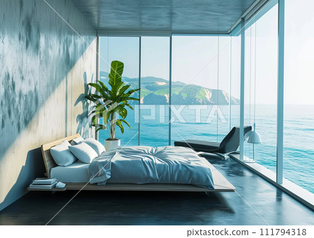 AI-generated content. Luxury condo facing scenic ocean view and a beach 111794318