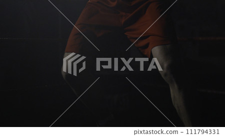 Boxer doing exercises legs. Endurance training for a boxer, you only see the feet 111794331