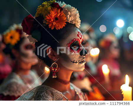 AI-generated content. Mexican holiday Day of the Dead, Aztec celebration when families honor their ancestors 111794366