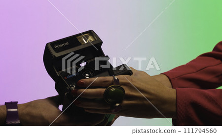 Woman is paying In cash with dollars banknotes. Stock. Traditional purchase of goods for cash from hand to hand 111794560
