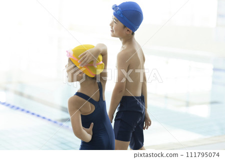 children going to the pool children going to the pool 111795074