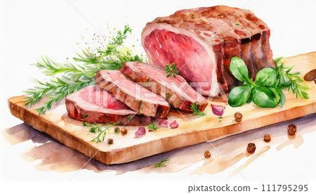 烤牛肉水彩 111795295