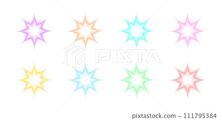 Set of trendy y2k stickers with gradient aura effect. Collection of colorful star, sparkle, twinkle shapes in holographic blurry style isolated on white background Set of trendy y2k stickers with gradient aura effect. Collection of colorful star, sparkle, twinkle shapes in holographic blurry style isolated on white background 111795384