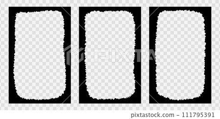 Set of jagged rectangle frames for collage, photo, picture. Paper borders with ragged inner edges. Decorative vignettes in vintage style isolated on transparent background 111795391