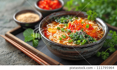 Traditional Japanese soba and udon set meal 111795964