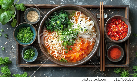 傳統日本蕎麥麵和烏龍麵套餐 111796196