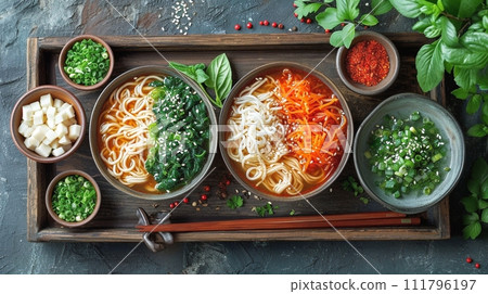 傳統日本蕎麥麵和烏龍麵套餐 111796197