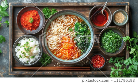 傳統日本蕎麥麵和烏龍麵套餐 傳統日本蕎麥麵和烏龍麵套餐 111796198