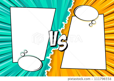 Cartoon comic background. Fight versus. Comics book colorful competition poster with torn paper element. Retro Pop Art style. Vector illustration Cartoon comic background. Fight versus. Comics book colorful competition poster with torn paper element. Retro Pop Art style. Vector illustration 111796558