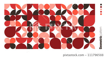 Geometric trendy pattern. Modern colorful background with simple elements. Retro texture with basic geometric shapes. Print design, minimalist poster cover. Vector illustration 111796588