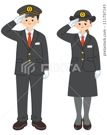 Male and female drivers saluting 111797143