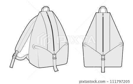 Compact Holdall backpack silhouette bag. Fashion accessory technical illustration. Vector schoolbag front 3-4 view 111797205