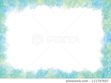 框架鑲嵌著藍色水彩星星 111797607