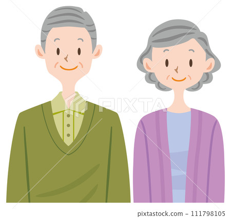 Upper body of a senior couple standing facing forward with a smile Upper body of a senior couple standing facing forward with a smile 111798105