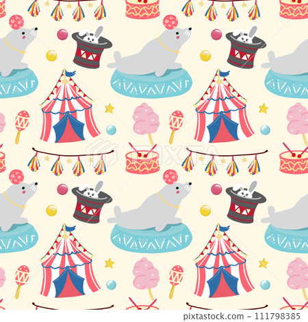Circus seamless pattern on a yellow background 111798385