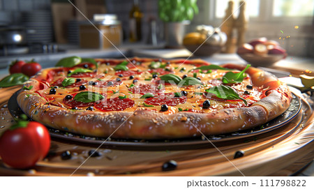 Freshly baked pizza food image 111798822