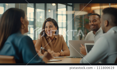 Business meeting taking place in an office environment | Generative AI 111800619