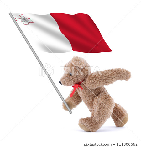 Malta flag being carried by a cute teddy bear 111800662