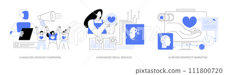 AI in volunteer organizations abstract concept vector illustrations. AI in volunteer organizations abstract concept vector illustrations. 111800720