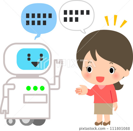 微笑的女人與機器人交談 微笑的女人與機器人交談 111801088