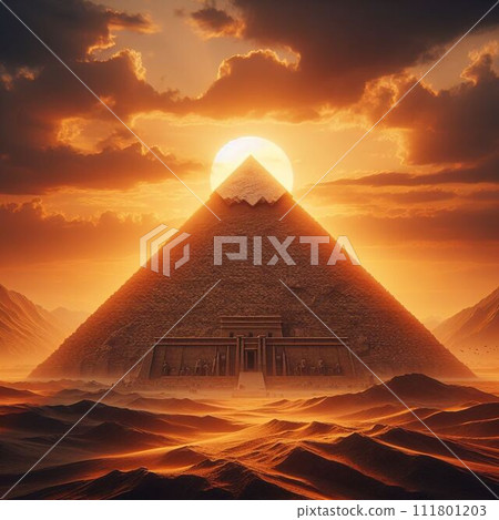 古埃及金字塔,夕陽西下。 古埃及金字塔,夕陽西下。 111801203