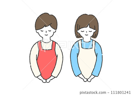 穿著圍裙的男女鞠躬插圖集 111801241