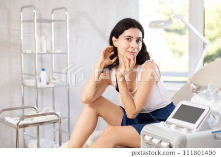 Brunette woman ready for plastic surgery on her face 111801400