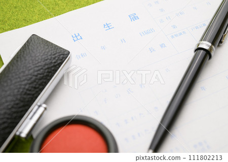 Birth registration (focus on the letters on the birth registration) 111802213