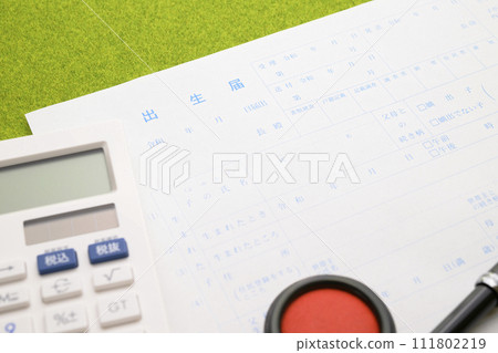 出生登記(聚焦出生登記上的信件) 出生登記(聚焦出生登記上的信件) 111802219
