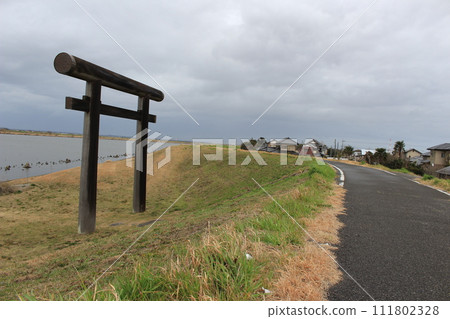 Torii and cycling road of Kashima Jingu Shrine 1 on a cloudy day Torii and cycling road of Kashima Jingu Shrine 1 on a cloudy day 111802328