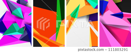 Set of triangle geometric low poly 3d shapes posters Set of triangle geometric low poly 3d shapes posters 111803291