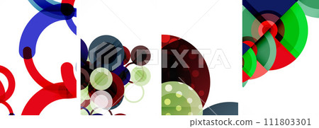 Charming geometric abstract posters. Mesmerizing set of circles, each design a harmonious blend of form and color. Elevate your design with modern, visually striking art 111803301