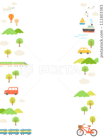 有車輛、山脈和樹木的景觀插圖 有車輛、山脈和樹木的景觀插圖 111803365