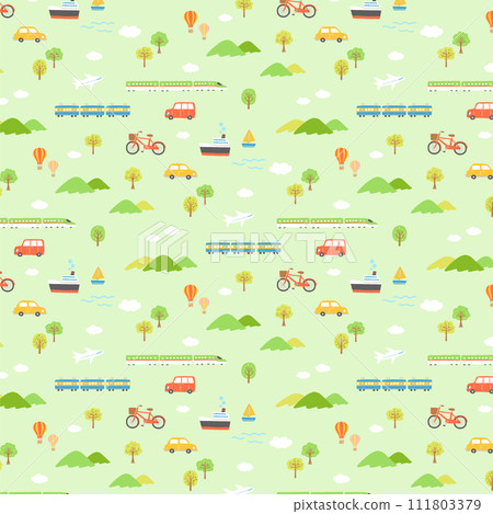 Vehicles and landscape seamless pattern illustration 111803379