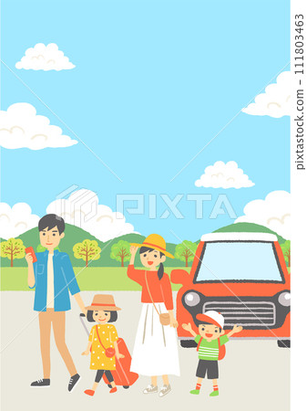 Illustration of a family driving under the blue sky 111803463