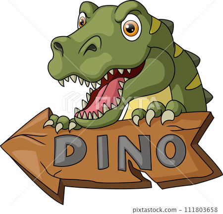 Cute dinosaur cartoon with wooden board 111803658
