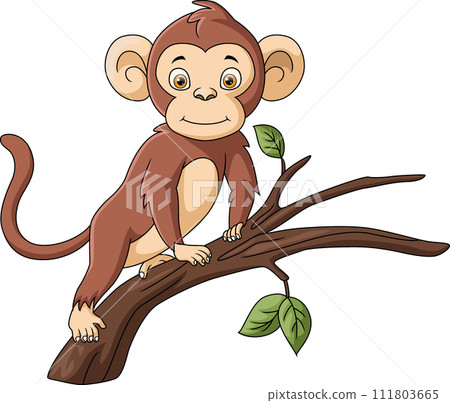 Cute monkey cartoon on tree branch 111803665