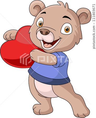 Cute little bear cartoon holding red heart 111803671