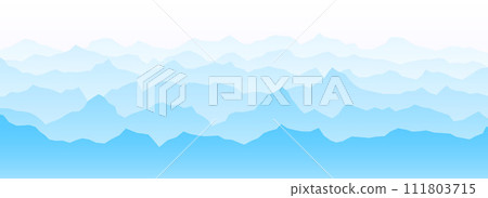 Mountain range silhouettes on sunset or sunrise. Pink morning panoramic landscape view. Mountain ridges background. Blue mount peaks and hills with mist or fog. Vector scenery terrain illustration Mountain range silhouettes on sunset or sunrise. Pink morning panoramic landscape view. Mountain ridges background. Blue mount peaks and hills with mist or fog. Vector scenery terrain illustration 111803715