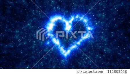 Abstract blue love heart made of small bright glowing particles of energy festive background for Valentine's day 111803938