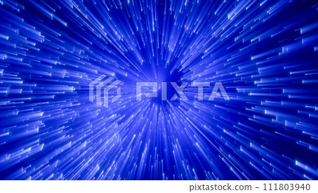 Abstract spiral tunnel of flying glowing magical whirl particles bokeh circles of multicolored blue energy swirl background 111803940